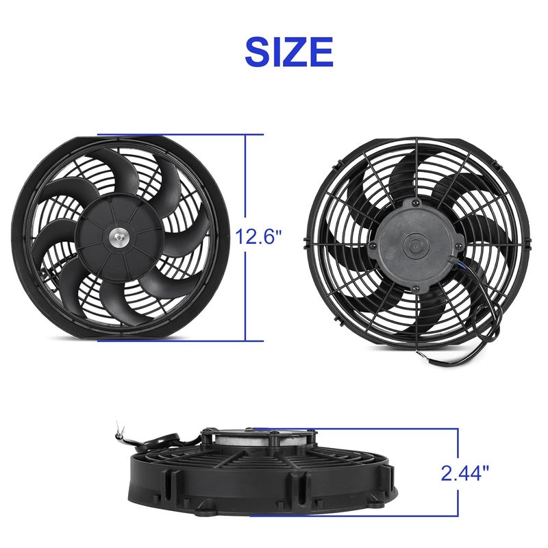 BETTERCLOUD Universal 12 Inch Black Slim Radiator Cooling Fan 12V 80W Push Pull with Mount Kit – Fits Radiators for Vehicles, Cars, Trucks - Image 2
